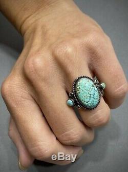 Vintage Navajo Sterling Silver Green Spiderweb Turquoise Ring