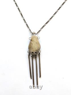 Vintage Navajo Sterling Silver Large Malachite Drop Pendant Necklace 18 In