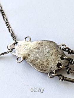 Vintage Navajo Sterling Silver Large Malachite Drop Pendant Necklace 18 In