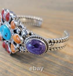 Vintage Navajo Sterling Silver Multi gemstone Cuff Signed JL Jones Latome