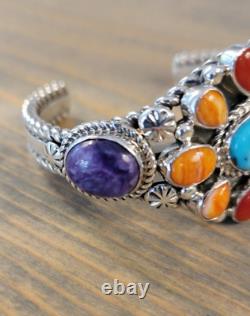 Vintage Navajo Sterling Silver Multi gemstone Cuff Signed JL Jones Latome