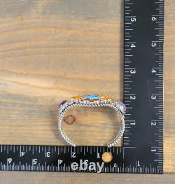 Vintage Navajo Sterling Silver Multi gemstone Cuff Signed JL Jones Latome