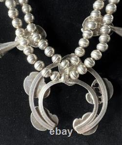 Vintage Navajo Sterling Silver Red Coral Squash Blossom Shadowbox Necklace 28