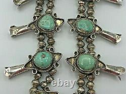 Vintage Navajo Sterling Silver & Turquoise Cluster SQUASH BLOSSOM Necklace 224g