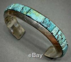 Vintage Navajo Sterling Silver Turquoise Cobblestone Inlay Cuff Bracelet