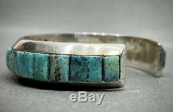 Vintage Navajo Sterling Silver Turquoise Cobblestone Inlay Cuff Bracelet