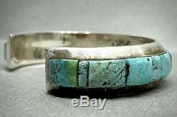 Vintage Navajo Sterling Silver Turquoise Cobblestone Inlay Cuff Bracelet