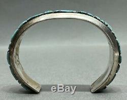 Vintage Navajo Sterling Silver Turquoise Cobblestone Inlay Cuff Bracelet