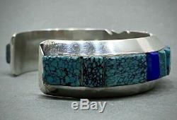 Vintage Navajo Sterling Silver Turquoise Cobblestone Inlay Cuff Bracelet