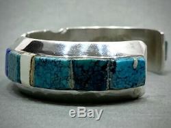 Vintage Navajo Sterling Silver Turquoise Cobblestone Inlay Cuff Bracelet