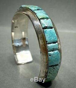 Vintage Navajo Sterling Silver Turquoise Cobblestone Inlay Cuff Bracelet