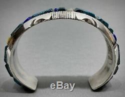 Vintage Navajo Sterling Silver Turquoise Cobblestone Inlay Cuff Bracelet