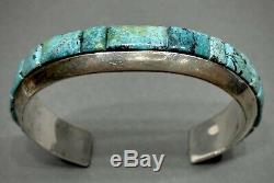 Vintage Navajo Sterling Silver Turquoise Cobblestone Inlay Cuff Bracelet