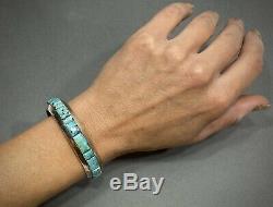 Vintage Navajo Sterling Silver Turquoise Cobblestone Inlay Cuff Bracelet