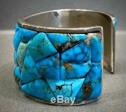 Vintage Navajo Sterling Silver Turquoise Coral Cobblestone Cuff Bracelet HEAVY