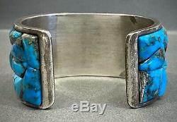 Vintage Navajo Sterling Silver Turquoise Coral Cobblestone Cuff Bracelet HEAVY