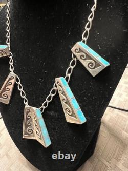 Vintage Navajo Sterling Silver & Turquoise Necklace by Jackson Nez 17