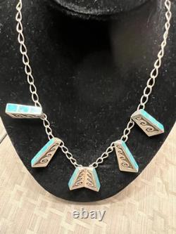 Vintage Navajo Sterling Silver & Turquoise Necklace by Jackson Nez 17