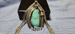Vintage Navajo Sterling Silver & Turquoise Pendant with Liquid Silver Necklace