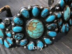 Vintage Navajo Sterling Silver Turquoise Triple Cluster Stamped Cuff Bracelet