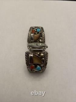 Vintage Navajo, Sterling, Silver Turquoise Watchband, Marked E Sterling