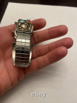 Vintage Navajo, Sterling, Silver Turquoise Watchband, Marked E Sterling