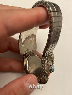 Vintage Navajo, Sterling, Silver Turquoise Watchband, Marked E Sterling