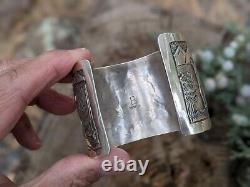 Vintage Navajo Story Teller Cuff Bracelet Sterling Becenti Signed Jewelry
