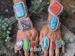 Vintage Navajo Turquoise Bracelet Genuine Sterling Silver Jewelry Signed Sz