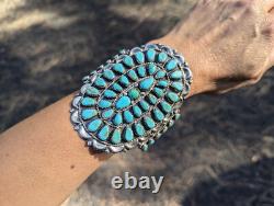 Vintage Navajo Turquoise Cluster Cuff Bracelet Sterling Silver Handcrafted Sz 7