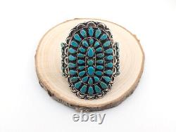 Vintage Navajo Turquoise Cluster Cuff Bracelet Sterling Silver Handcrafted Sz 7