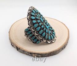 Vintage Navajo Turquoise Cluster Cuff Bracelet Sterling Silver Handcrafted Sz 7