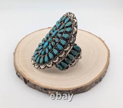 Vintage Navajo Turquoise Cluster Cuff Bracelet Sterling Silver Handcrafted Sz 7