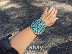 Vintage Navajo Turquoise Cluster Cuff Bracelet Sterling Silver Handcrafted Sz 7