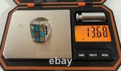 Vintage Navajo Zuni Sterling Silver MOP Turquoise Checkerboard Ring Sz 11.5
