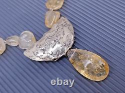 Vintage Offerings Sterling silver Natural Citrine Beaded Pendant Necklace 17