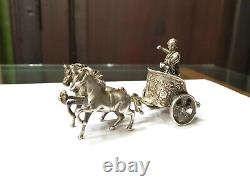 Vintage Old Hallmarked Sterling Silver Roman God On Chariot Drawn By Two Horses