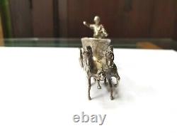 Vintage Old Hallmarked Sterling Silver Roman God On Chariot Drawn By Two Horses