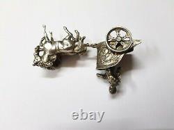 Vintage Old Hallmarked Sterling Silver Roman God On Chariot Drawn By Two Horses