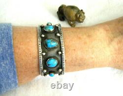 Vintage Old Pawn Blue Kingman Turquoise Navajo Sterling Silver 925 Cuff Bracelet