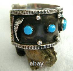 Vintage Old Pawn Blue Kingman Turquoise Navajo Sterling Silver 925 Cuff Bracelet