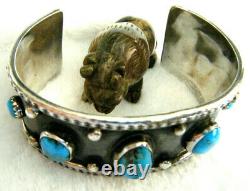 Vintage Old Pawn Blue Kingman Turquoise Navajo Sterling Silver 925 Cuff Bracelet