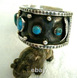 Vintage Old Pawn Blue Kingman Turquoise Navajo Sterling Silver 925 Cuff Bracelet