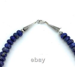 Vintage Old Pawn Navajo Lapis & Sterling Silver Bead Necklace