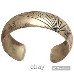 Vintage Old Pawn Sterling Silver Navajo Sunburst Design Cuff Bracelet