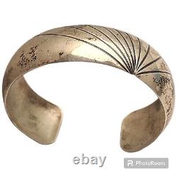 Vintage Old Pawn Sterling Silver Navajo Sunburst Design Cuff Bracelet