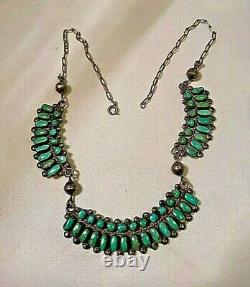 Vintage Old Pawn ZUNI Petit Point Necklace Sterling Silver Turquoise 3 parts