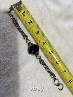 Vintage Onyx Silver 925 Multi Chain Vintage Bracelet 37 Grams