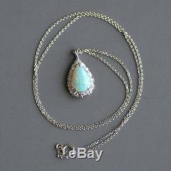 Vintage Opal & Diamond 1.60Ct 14k White Gold Over Pendant & 18 Chain Necklace