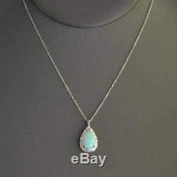 Vintage Opal & Diamond 1.60Ct 14k White Gold Over Pendant & 18 Chain Necklace